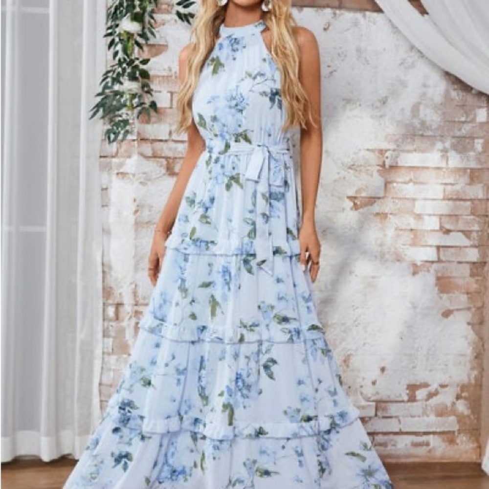 JJs House Light Blue Floral Maxi Dress